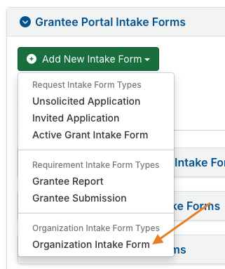 Organization Intake Form option