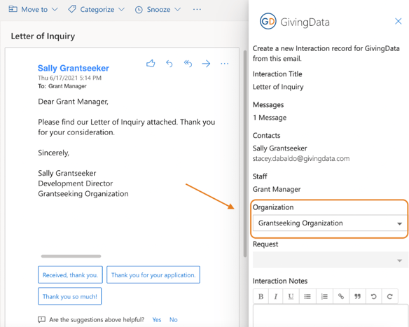 Organization dropdown