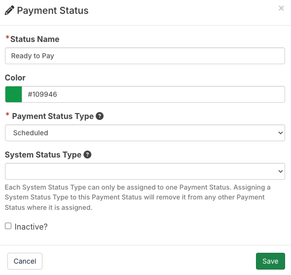 Payment Status modal