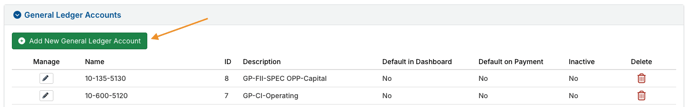 Add New General Ledger Account button