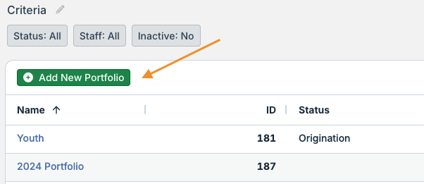Add New Portfolio button