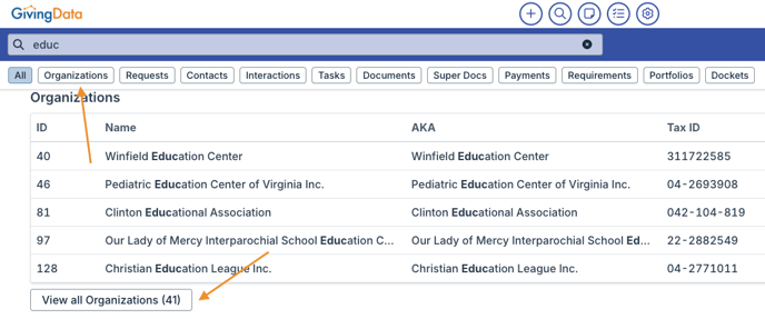 View All and category buttons