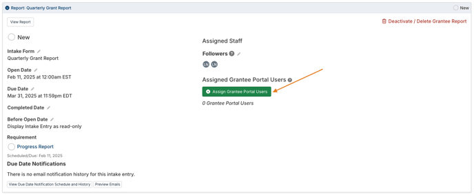 Assign Grantee Portal Users button