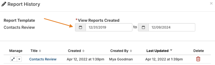 View Reports Created date range fields