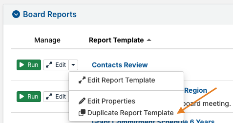 Duplicate Report Template option