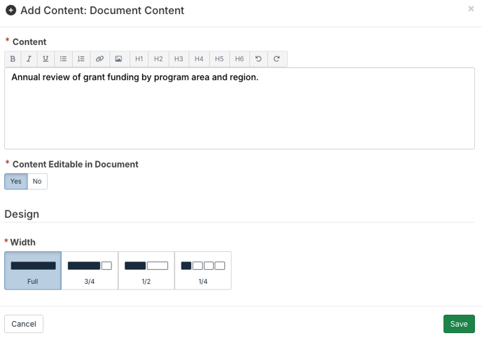 Document Content modal