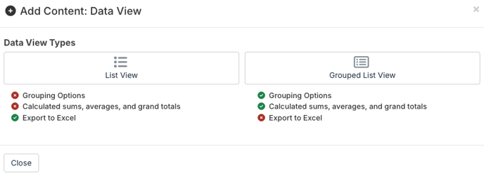 Data View modal