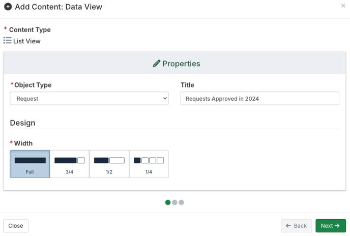 List View modal