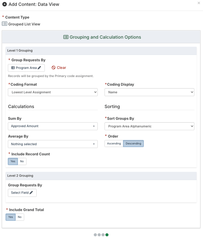 Grouping Options fields