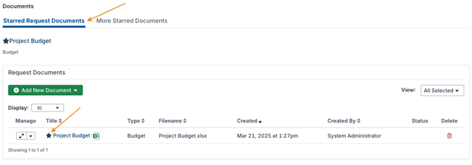 starred documents tab and icon