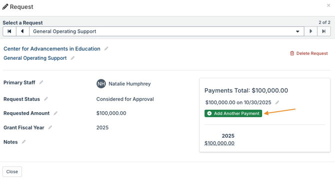 Add Another Payment button