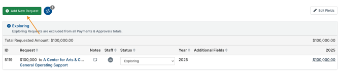 Add New Request button