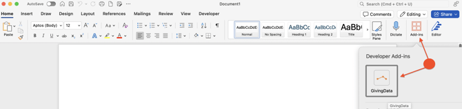 GivingData add-in