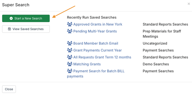 Start a New Search button
