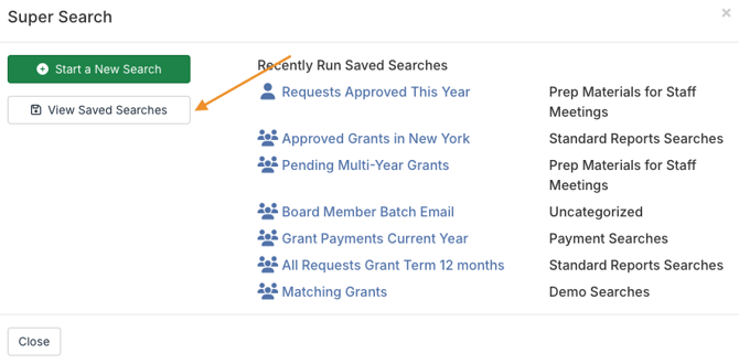 View Saved Searches button