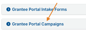 Grantee Portal Campaigns dropdown