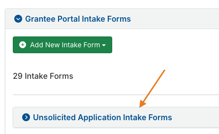 Unsolicited Application Intake Forms dropdown