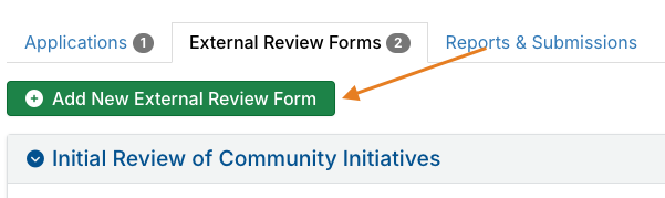 Add New External Review Form button