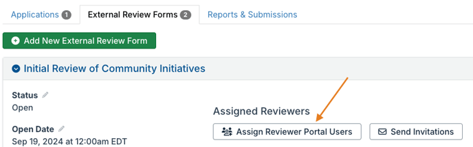 Assign Reviewer Portal Users button