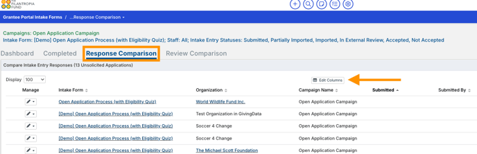 click into Response Comparison tab