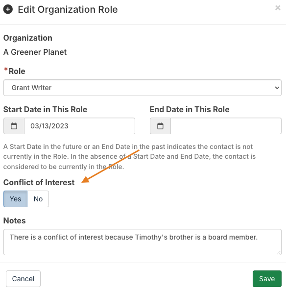 Conflict of Interest field