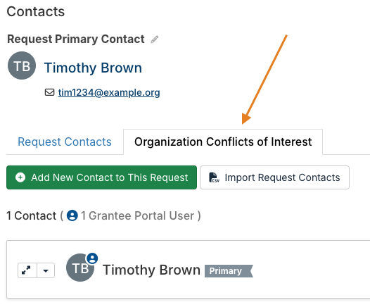 Organization Conflicts of Interest tab