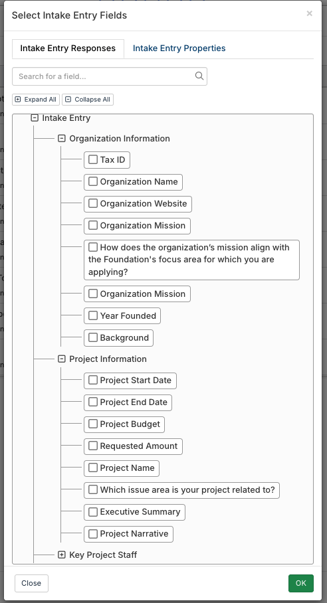 intake entry responses