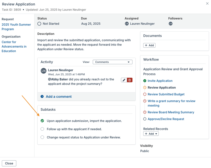 subtasks list