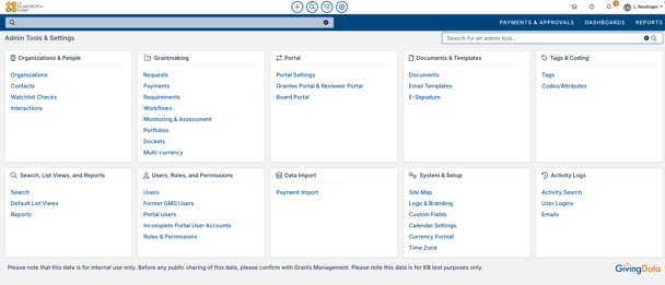 admin tools and settings